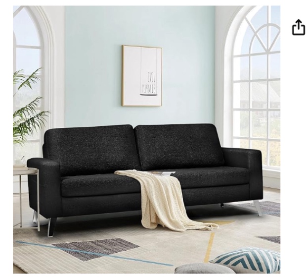 Esright Black Sofa Couch, 79" Wide Small Sofa Couches for Living Room, 2 Seats Oversized Loveseat for Beadroom, Living Room, Office and More ( incomplete cushions only 2)