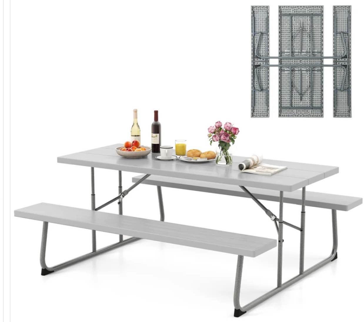 Giantex Folding Picnic Table - 6 FT Outdoor Table Bench Set for 8 Persons w/All-Weather HDPE Tabletop( incomplete)