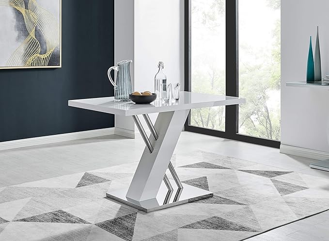Furniturebox UK Sorrento 4 Modern White High Gloss Stainless Steel Metal Dining Table 