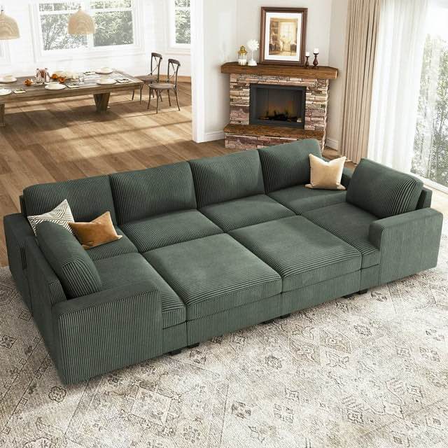 HONBAY Sectional Sofa Bed Corduroy Sleeper Set with Reversible Storage for Living Room, Green  (Incomplete, Only 1 Piece)