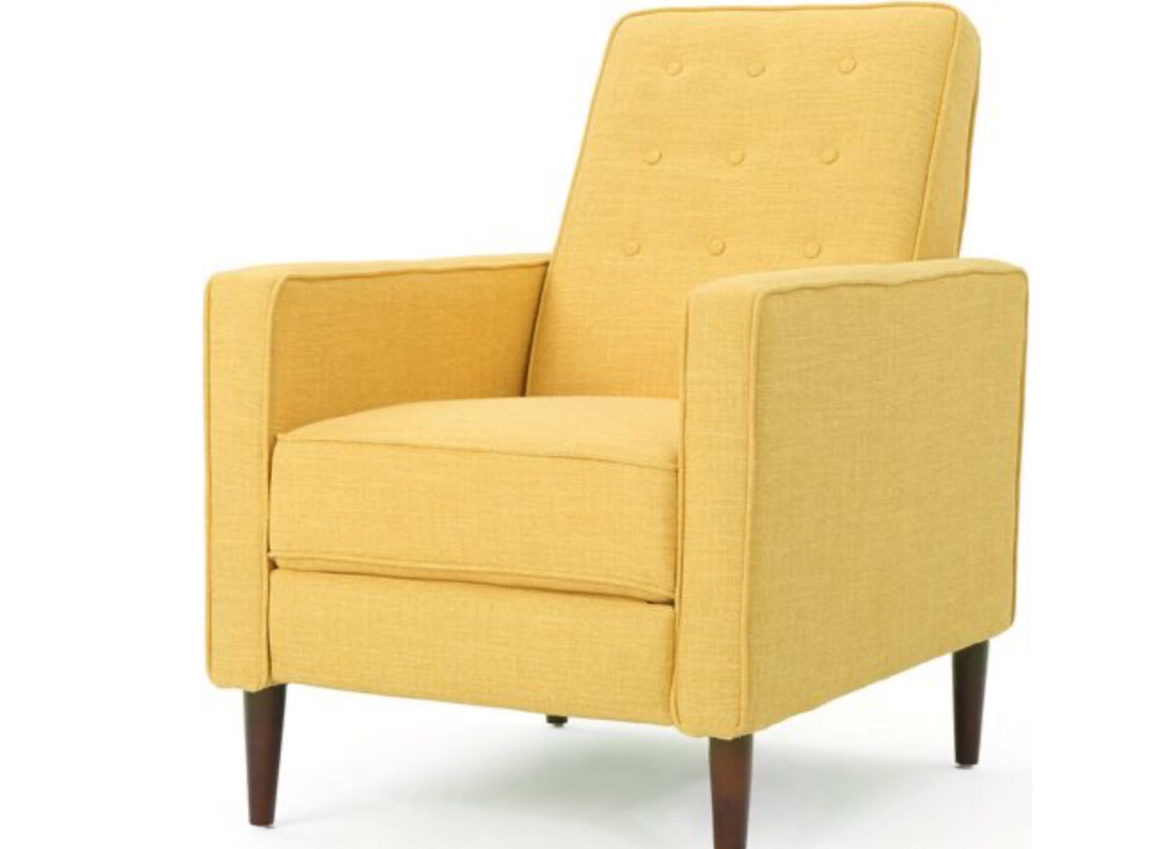 Aerial Upholstered Recliner Chair with Button Tufted Back and Wood Legs In Yellow