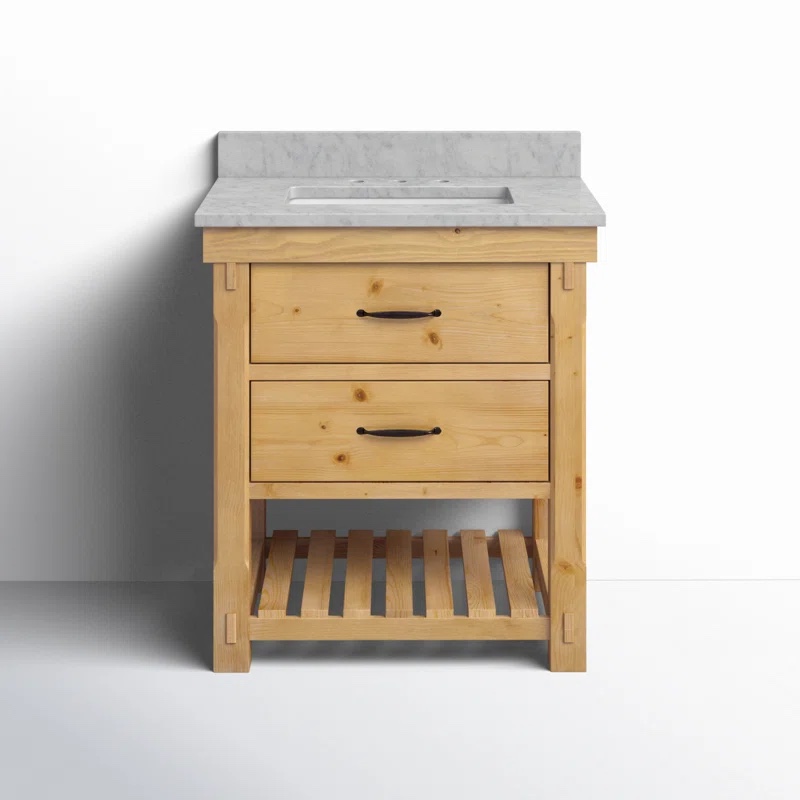 Lillian 30'' Single Bathroom Vanity with Genuine Marble Top (Sink Broken)