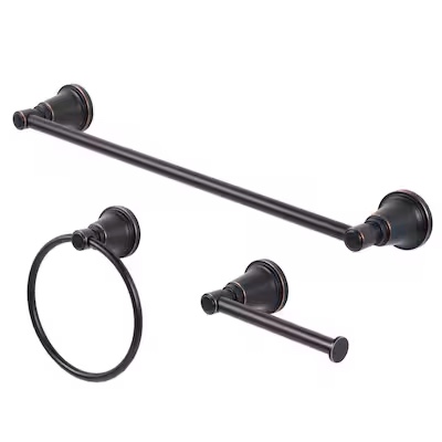 allen + roth 3-Piece Townley Oil Rubbed Bronze Decorative Bathroom Hardware Set with Towel Bar,Toilet Paper Holder and Towel Ring