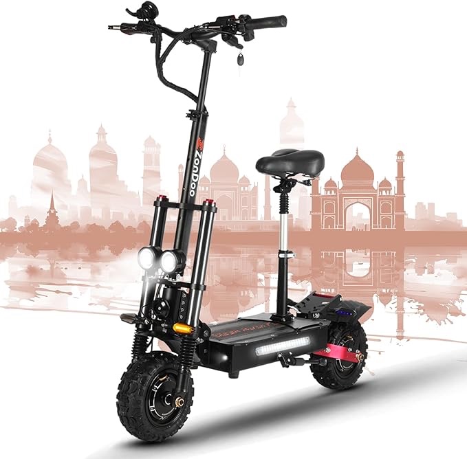 Electric Scooter Adults 50MPH Fast 60 MPH Speed ZonDoo ZO03 ZO01 5600W 6000W Dual Motors 60 Miles Long Range Fat Tires Oil Hydraulic Brake Dual Suspension All Terrain E Scooter with Seat