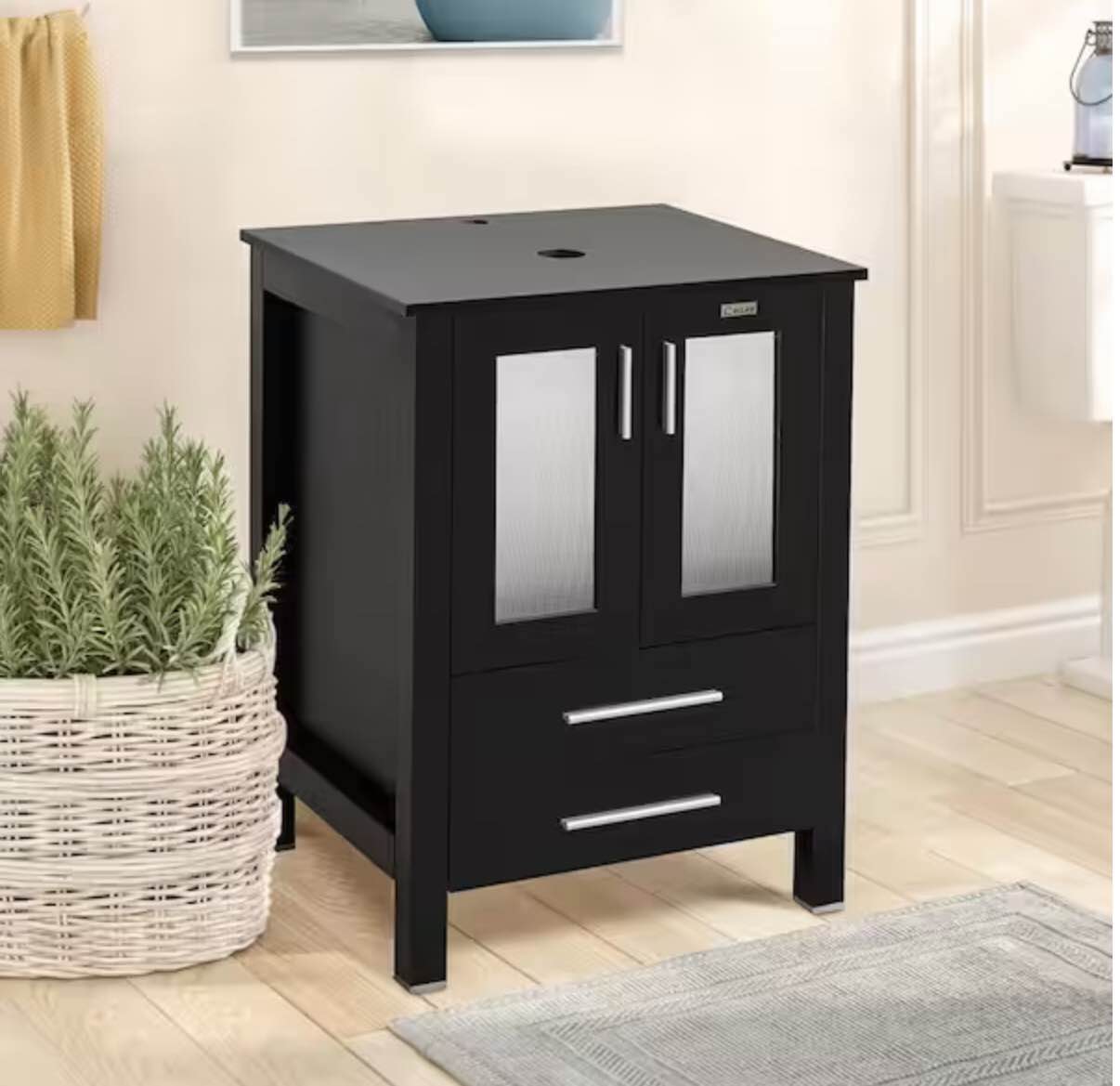 EC LIFE Classical 24 in. W x 20 in. D x 32 in. H Bath Vanity in Black THKFBV102BK1YY (incomplete)