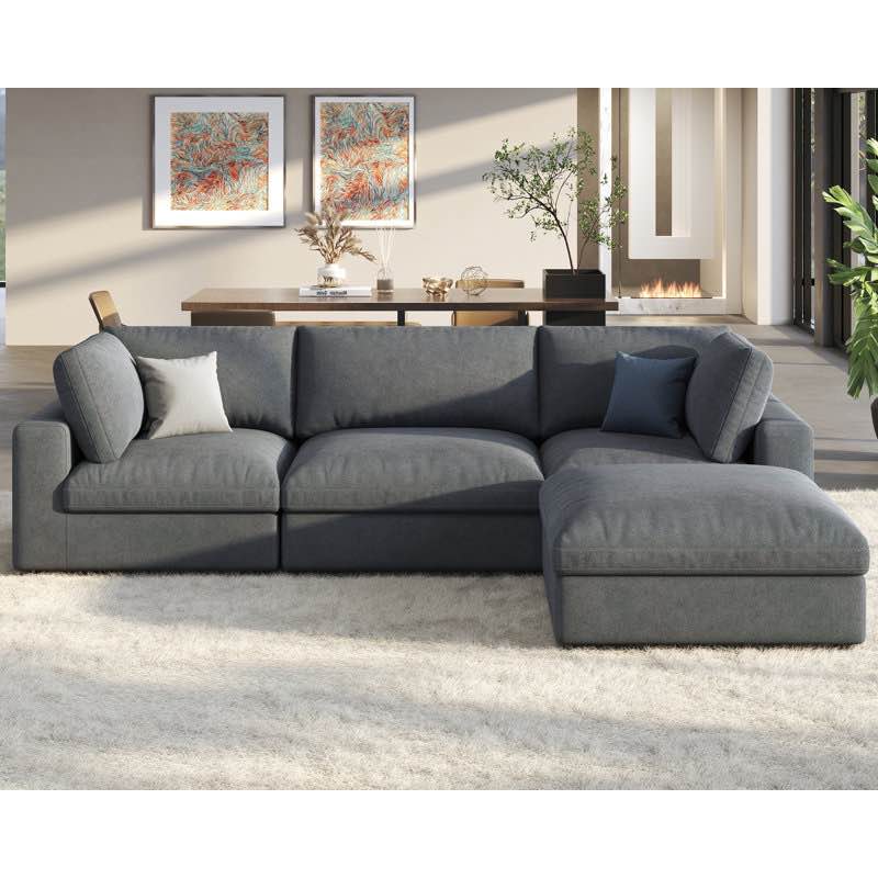 Modechai Sectional Sofa, 114? Down Filled Sofa, 4 Seats L Shaped Couch with Chaise, Ottoman ( incomplete sofa )