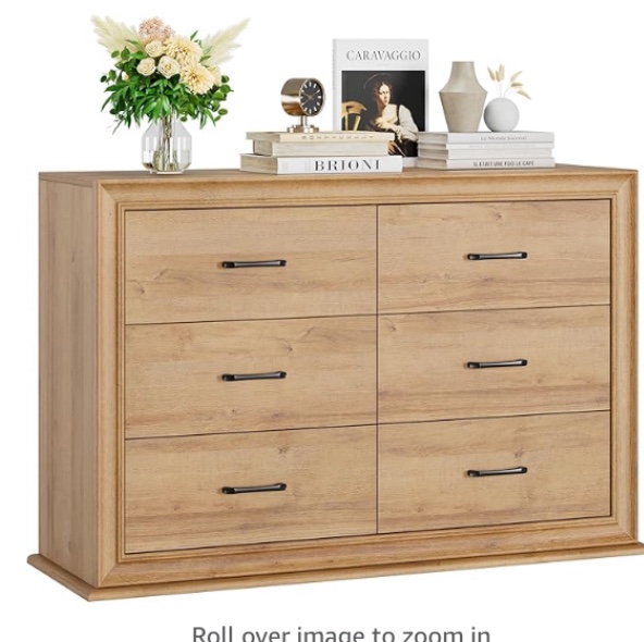 HIFIT 6 Drawer Double Dresser for Bedroom, 47.2" Wide Chest of 6 Drawers, Wooden Farmhouse Dressers for TV Stand, Storage Organizer Cabinet for Living Room, Hallway, Entryway, Oak, 47.2" Wx17.3 Dx32 H