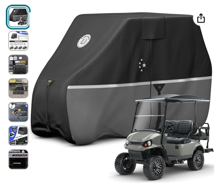 LI LIBZAKI 4 Passenger Golf Cart Cover Fits EZGO, Club Car, Yamaha, 420D Waterproof Windproof Sunproof Outdoor All-Weather Full Cover -Gray