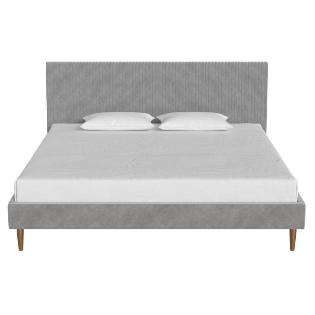 Mr. Kate Daphne Upholstered Bed with Vertical Channel Tufted Headboard, King, Light Gray Velvet(Box 1 of 2)