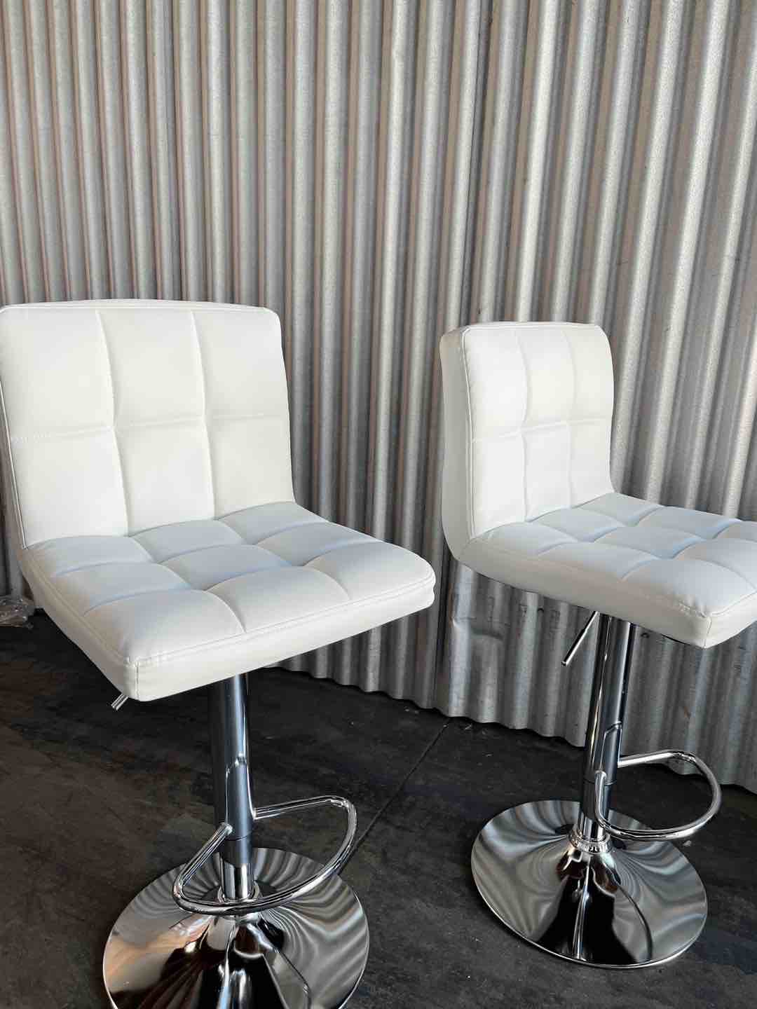Low Back Metal Adjustable Bar Stool with PU Leather-Seat 360 Swivel white set of 2 