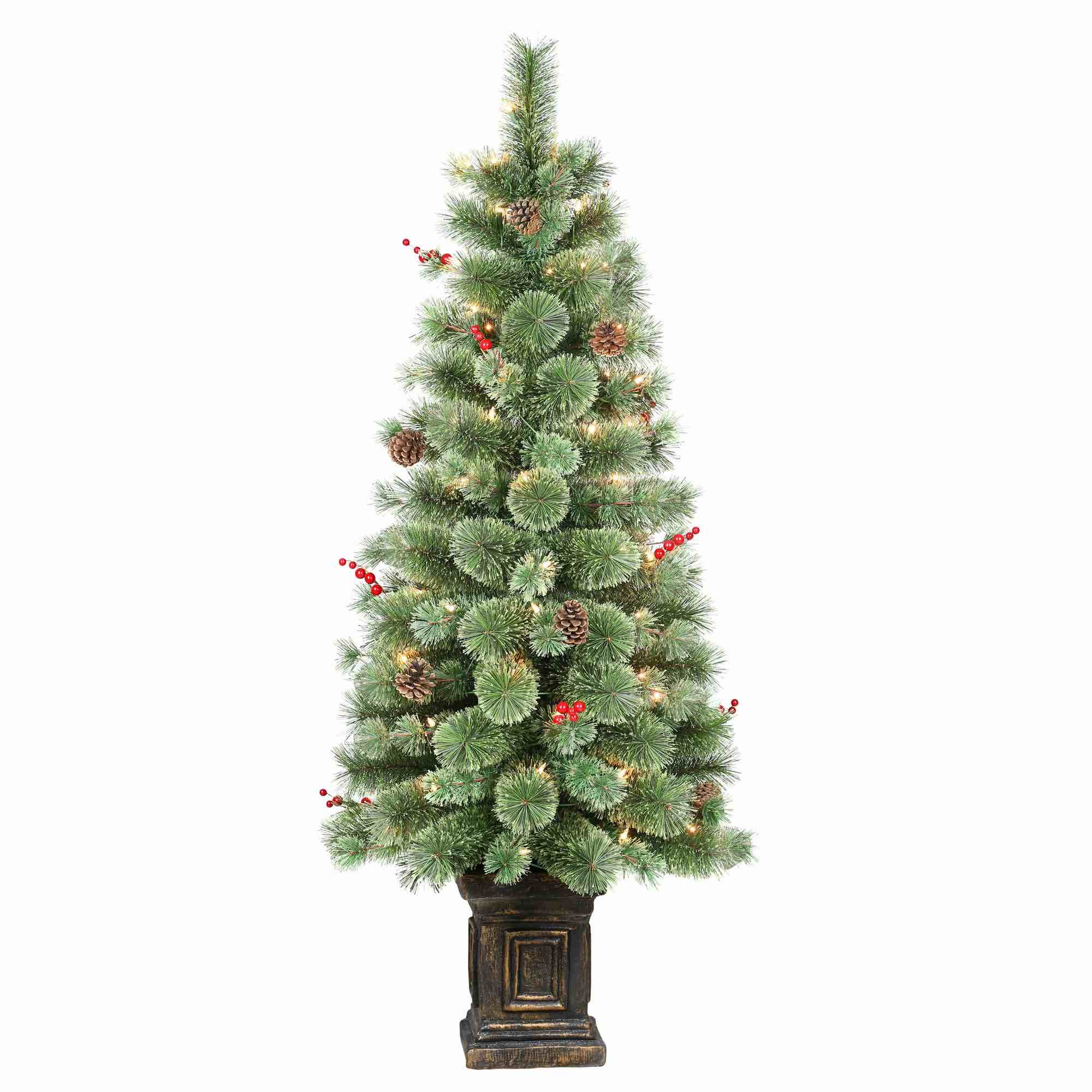 Pre-Lit 4.5' Potted Natural Pine Artificial Christmas Tree with 70 Lights, Green