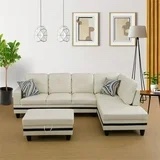 Lifestyle Furniture Biscuits Right-Facing Sectional & Ottoman in White/Black *incomplete,right arm sofa only* 