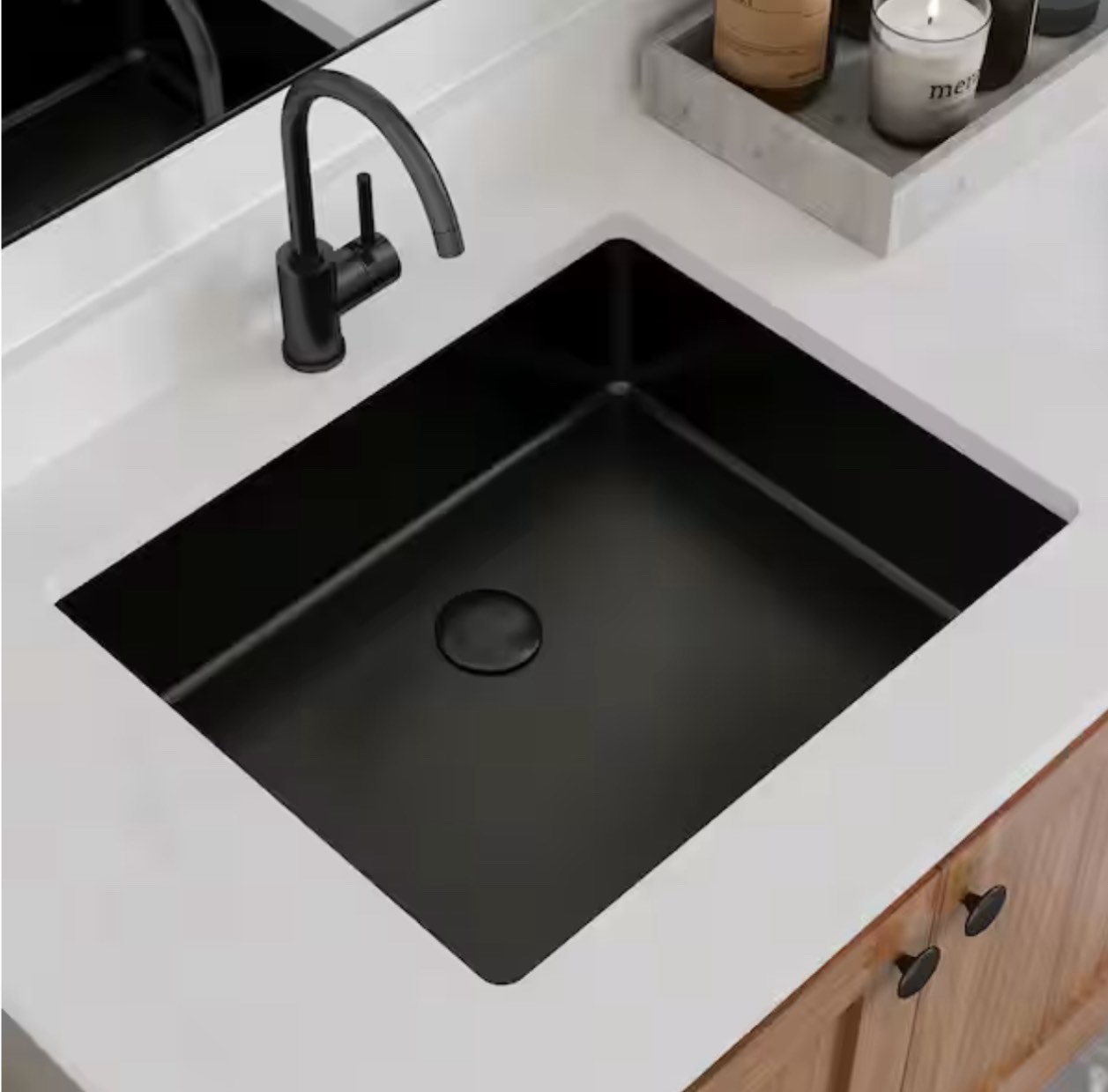Ursa 19.72 in . Rectangular Undermount Bathroom Sink in Black with Overflow