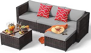 Outdoor Patio Sofa Set PE Wicker Rattan Sectional Conversation Sofa with a Glass Coffee Table *incomplete,box 1 only* 