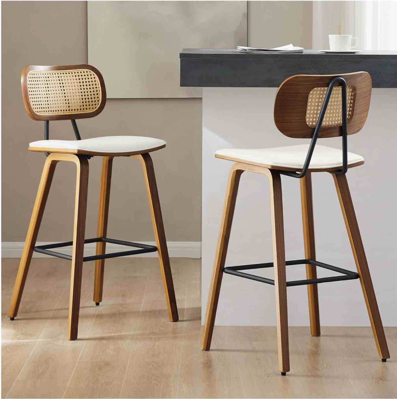 26" Wood Upholstered Counter Height Bar Stools, Set of 2 