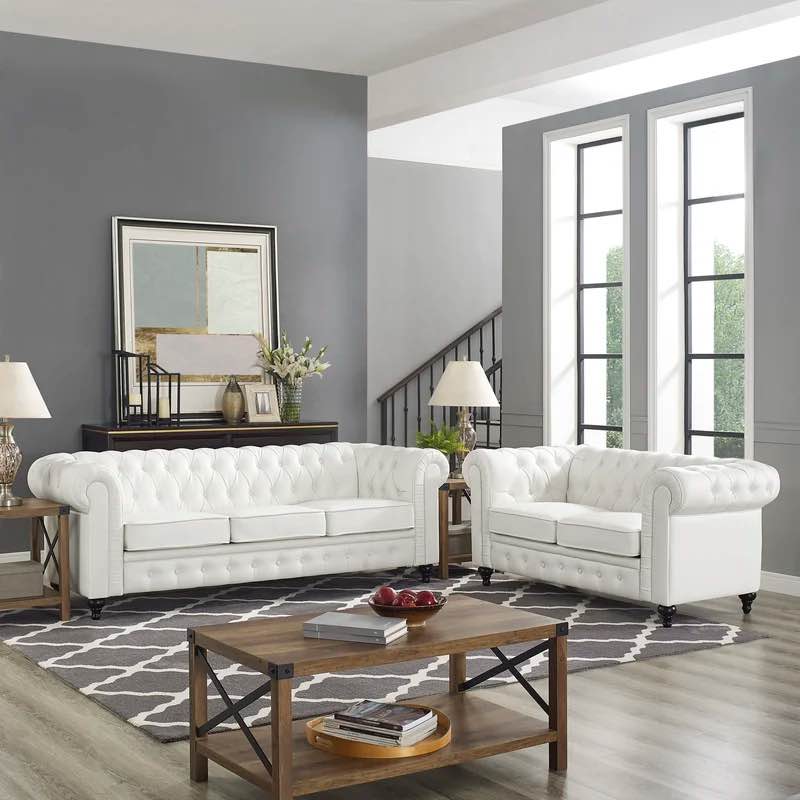 Arlisa 2 Piece Living Room Set Air Leather Chesterfield Button Tufted Couch Set *incomplete, part of couch only* 