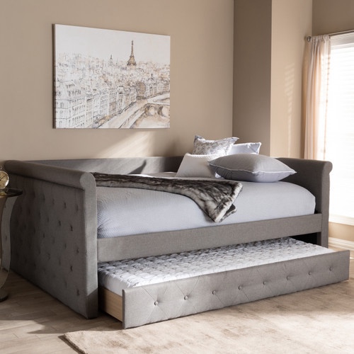 Baxton Studio Alena Modern And Contemporary Grey Fabric Upholstered Daybed With Trundle (incomplete box 4/4) only slats 