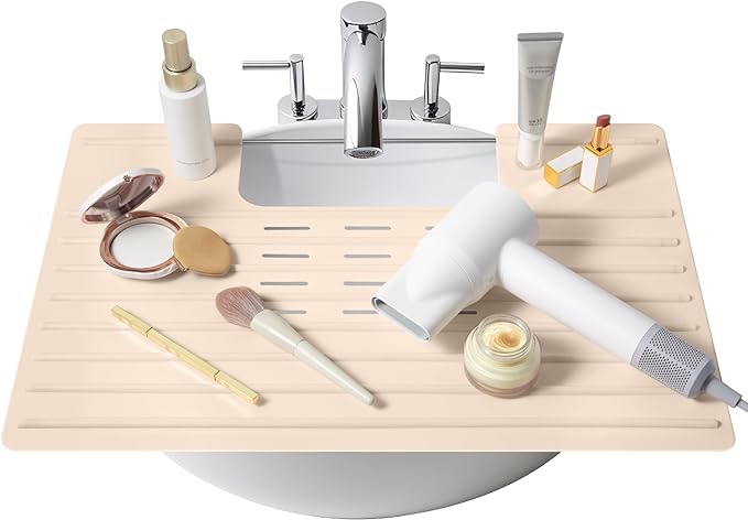 Bathroom Sink Cover for Counter Space - Heat Resistant Silicone Mat & Makeup Mat for Your Beauty Routine - Small Bathroom Space Creation - Bathroom Space Saver Sink Cover for Makeup (Beige)