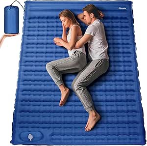 Double Sleeping Pad for Camping, 4.75" Self Inflating Extra-Thick Camping Bed Mat for 2 Person with Pillow Built-in Foot Pump, Waterproof Sleeping Mat for Travel, Hiking, Backpacking, Tent, Large