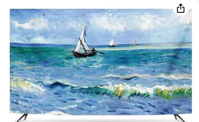 Oil Painting Universal 32-86in TV Protection Cover Indoor Printing TV Cover Dust-proof TV Protector Artwork Dustproof TV Dust Cover for Stand Mounted Televisions LED LCD TV Dust Cover(Color:color2,Siz