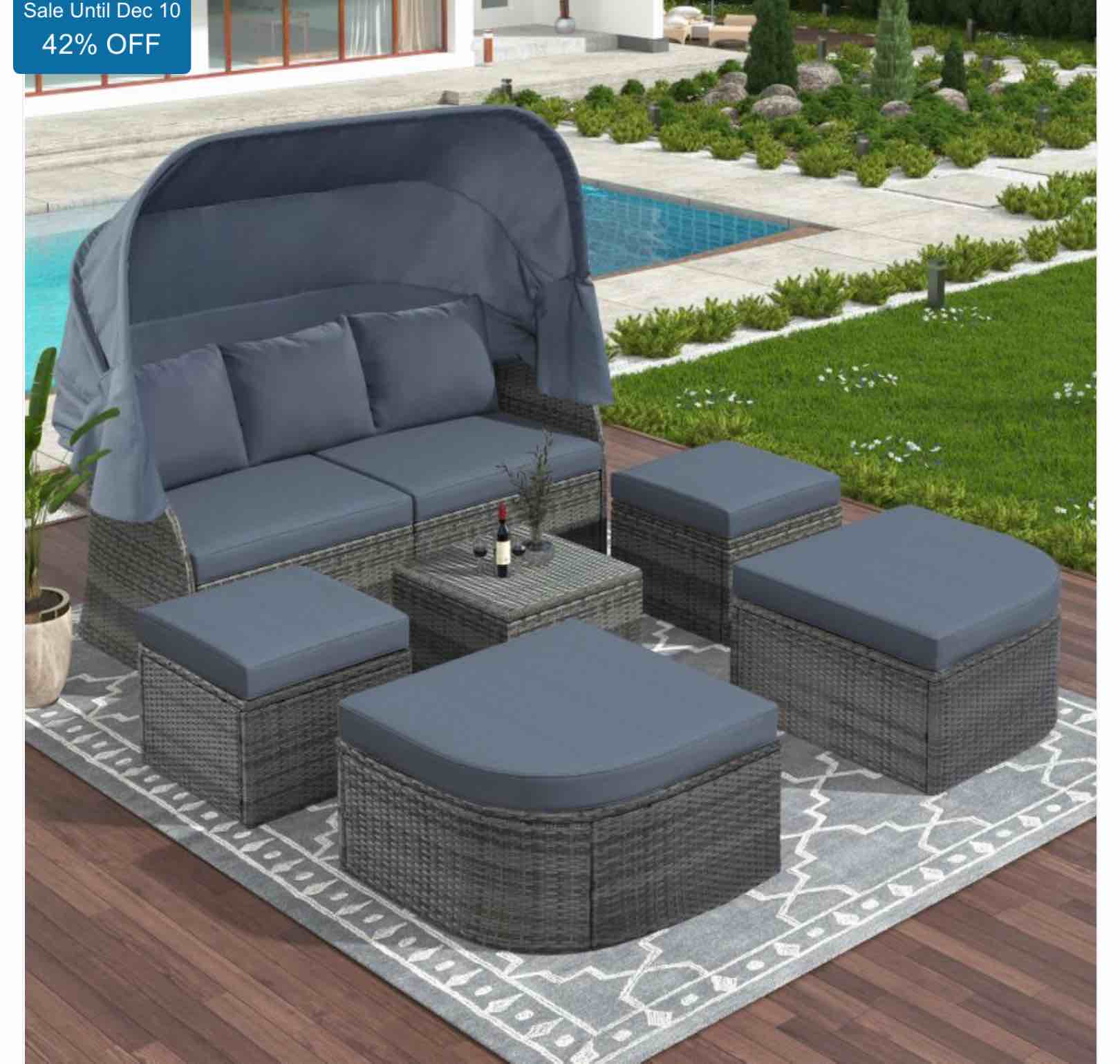 Outdoor Daybed Sunbed w/ Retractable Canopy Conversation ( incomplete box 2/3)