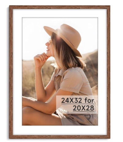 HLiWEGNS 24x32 Frame Light Walnut, Single, Woodgrain 24x32 Poster Frame Matted to 20x28, Large Frame 24 x 32 Frame with Mat for 20x28 Picture, Print, Photo, Artwork,Puzzle Wall Decor