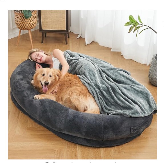 Human Dog Bed,72"x48"x10" Large Gaint Shared Bed for Adult - Flufelbed S tandard Cloud Bed for Humans and Dogs - Nap Bed Bean Bag Bed Faux Fur Fluffy Orthopedic Pet Sleeping Bed (Large,Dark Grey