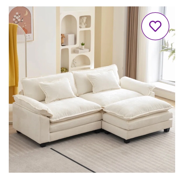 Arale 86'' Wide Comfy Cloud Couch Sectional Loveseat Sofa with Ottoman ( incomplete 1 piece) 