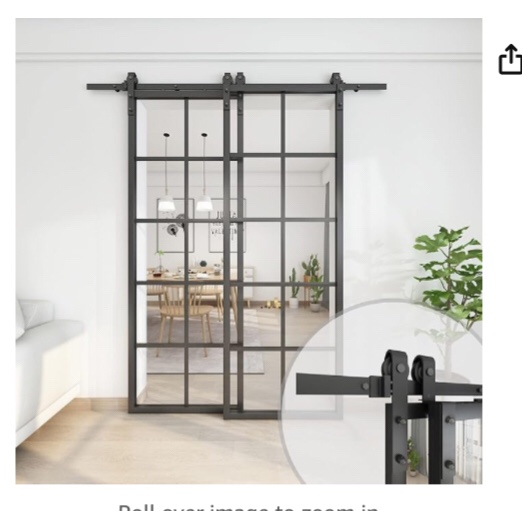 JUBEST Bypass Double Glass Barn Door 72 x 84 in with 6.6FT Hardware Kit, 2 Sets of 36x84 in Clear Tempered Glass Aluminum Frame Sliding Closet Kitchen Door(Fit Max Opening 64"), Easy Assembly