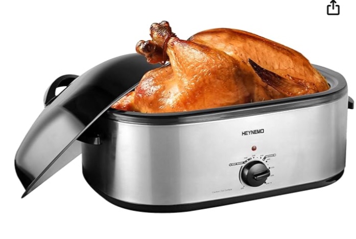 20qt Turkey Roaster Oven, 24lb Electric Roaster w/Self-Basting Lid and Removable Pan & Rack, 150°F-450°F Temperature Controls, Electric Roaster Oven for Roasting, Grilling, Baking?Easy Clean, Silver