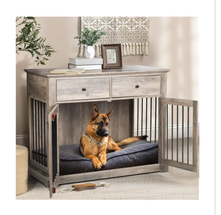 Vitesse 44 inch Large Dog Crate Furniture, Wooden Dog Kennel End Table with Storage Drawers, Decorative Pet Crates Dog House Indoor for Dogs