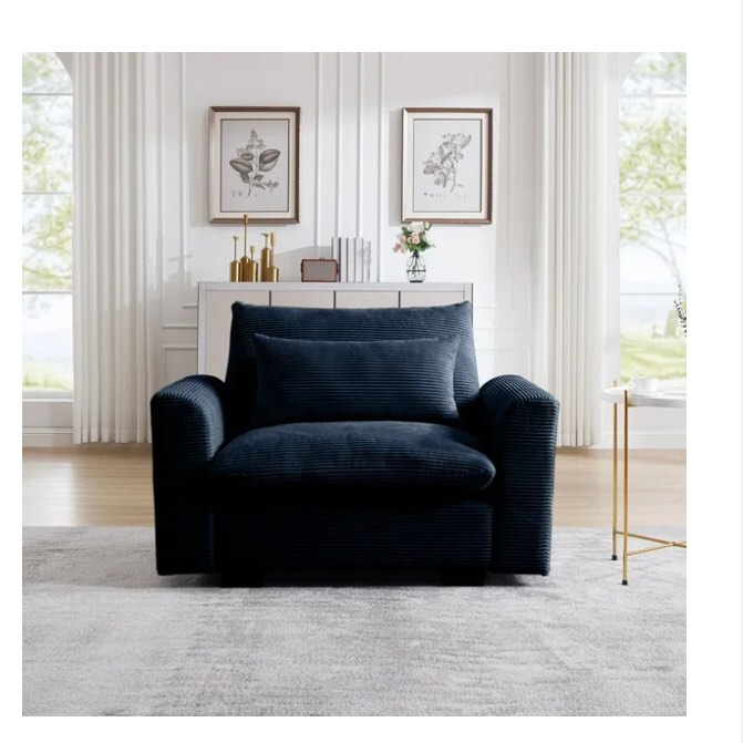 51" Corduroy Deep Seat Single Sofa, Accent Chair,Deep Seat Couch with Waist Pillow for Living Room/Apartment/Office, Blue ( incomplete 1 piece only)