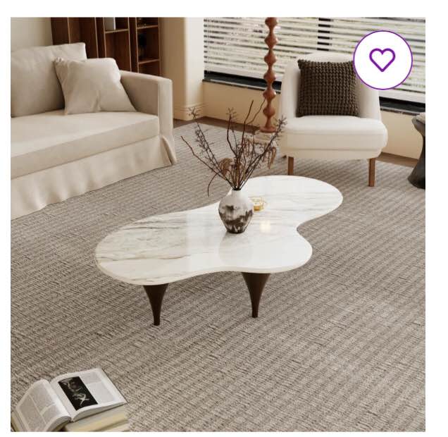 55“ Modern Glossy Sintered Stone Coffee Table with 3 legs, free form
