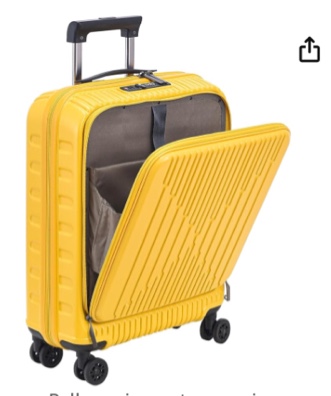 20 Inch Carry On Suitcase with Front Pocket for 15.6" Laptop, 40 * 20 * 55cm, 37L, Ligthweight ABS+PC Hardshell Cabin Luggage, Yellow