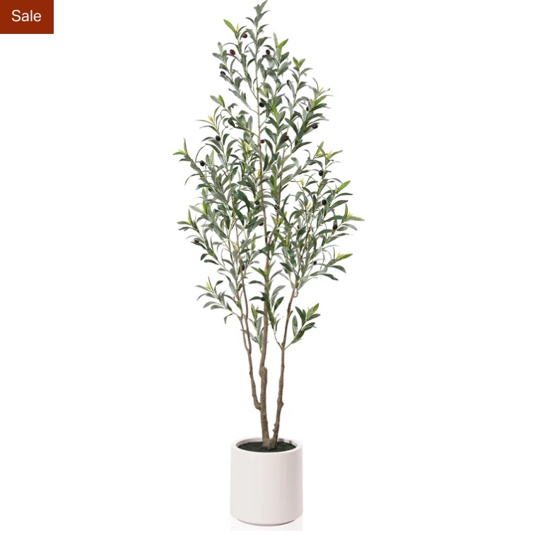 70"H x 23"W x 11.50"D Adcock Faux Olive Tree in White Planter, Lifelike Fake Olive Plant for Indoor and Outdoor Decor