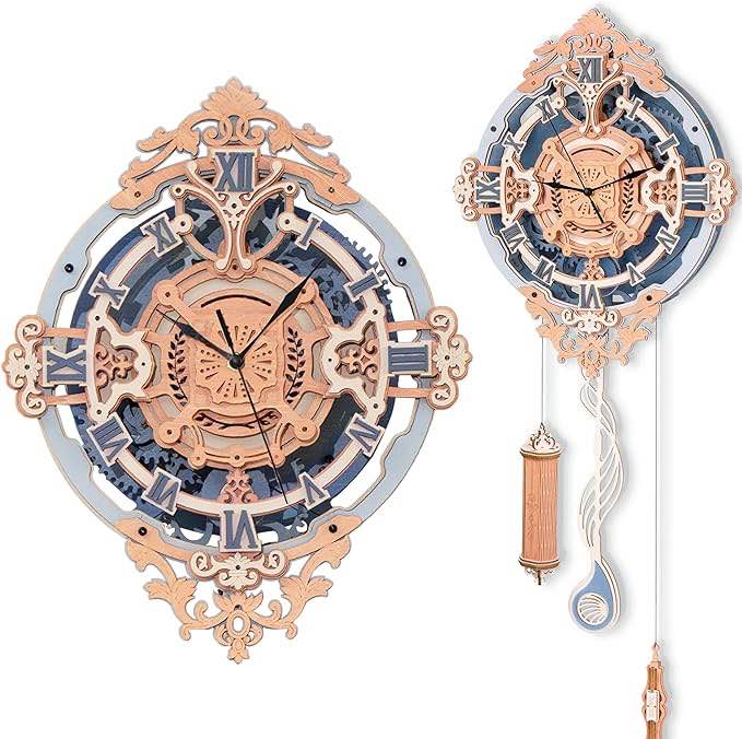 ROKR 3D Wooden Puzzles for Adults Mechanical Clock Kits-Romantic Notes Clock, DIY Clock Model Kits Brain Teaser Puzzles, DIY Crafts/Hobbies/Gifts Desk Decor for Teens (Romantic Notes Clock)