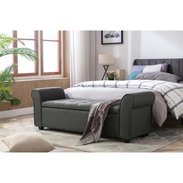 Porthos Home Wena Storage Bench, Rolled Armrests, Fabric Upholstery