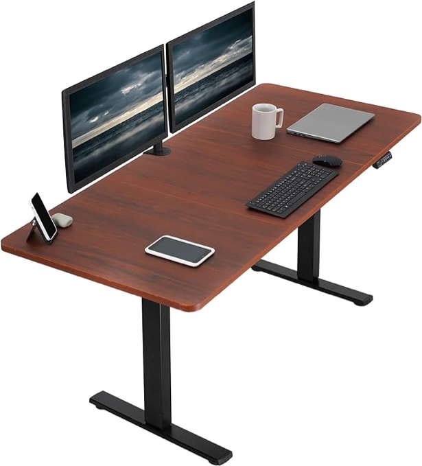 VIVO Electric 71 x 30 inch Standing Desk Workstation, Memory Controller Height Adjustment, 1B Series, Dark Walnut Top Black Frame, DESK-KIT-1B7D