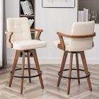 26” Counter Height Bar Stools,Leather Upholstered Bar Chair, Swivel Bar Stools with Back and Arms?Modern Barstool Set of 2 for Kitchen Island 