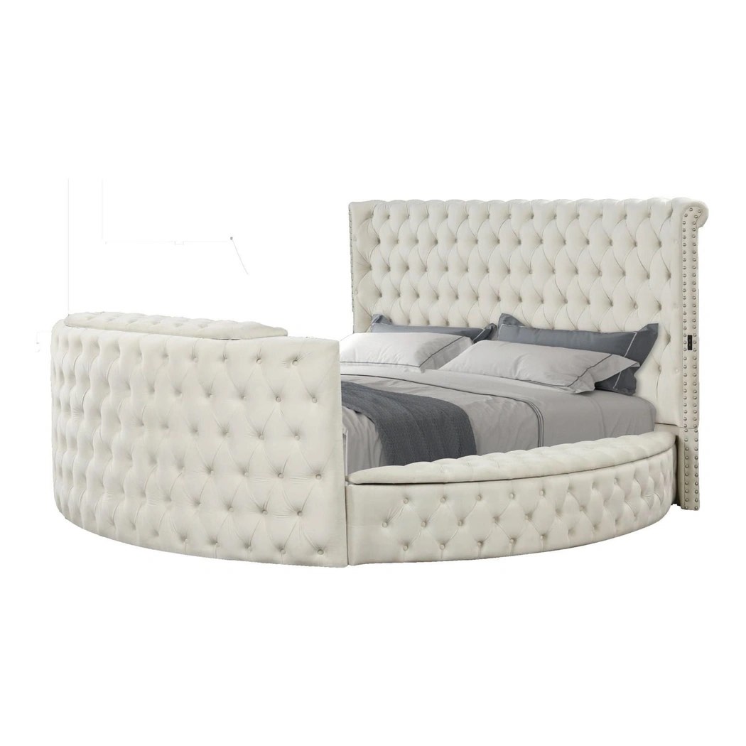 King Side Rails And Headboard Only Maya Velvet Upholstered Bed with TV Stand, Cream by Galaxy Home Furnishings