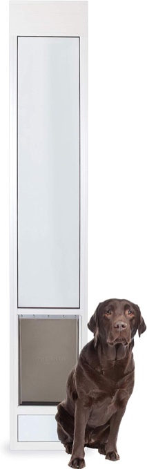PetSafe 1-Piece Sliding Glass Pet Door for Dogs & Cats - Adjustable Height 75 7/8" to 80 11/16"- Large, White, No-Cut Install, Aluminum Patio Panel Insert, Great for Renters or Seasonal Installation