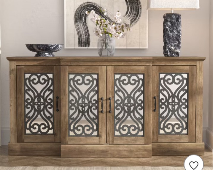 Galano Calidia Wood 59.1in. 4 Door Wide Accent Sideboard with Adjustable Shelves in Knott Oak,