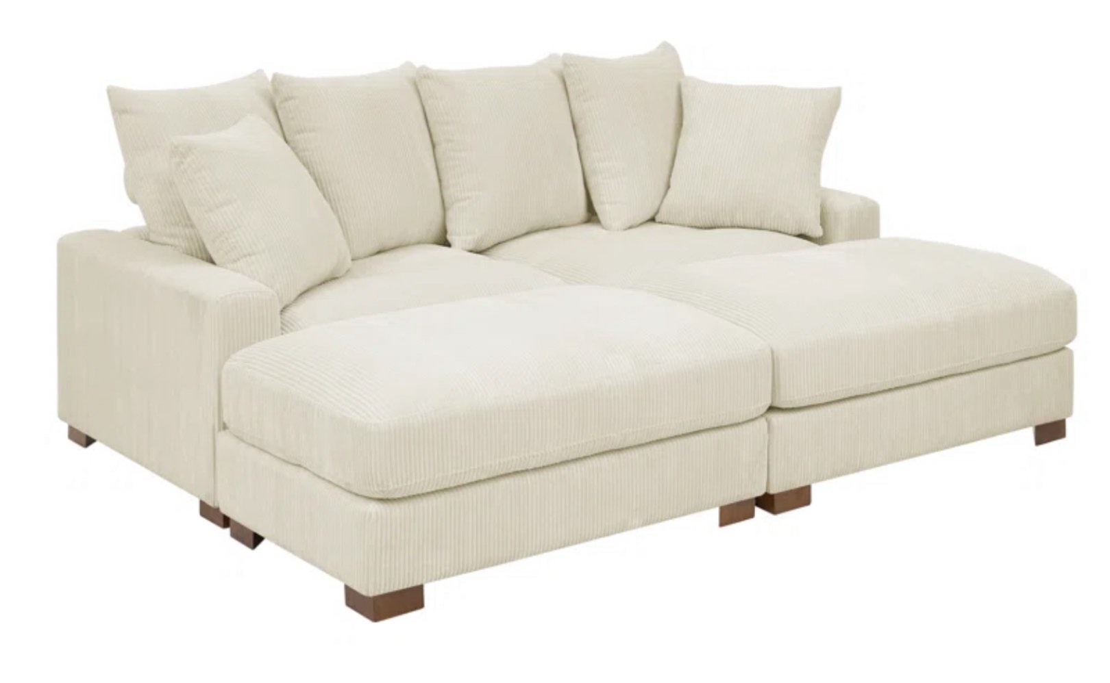 86” upholstered corduroy sofa(incomplete ottoman and right arm chair only)