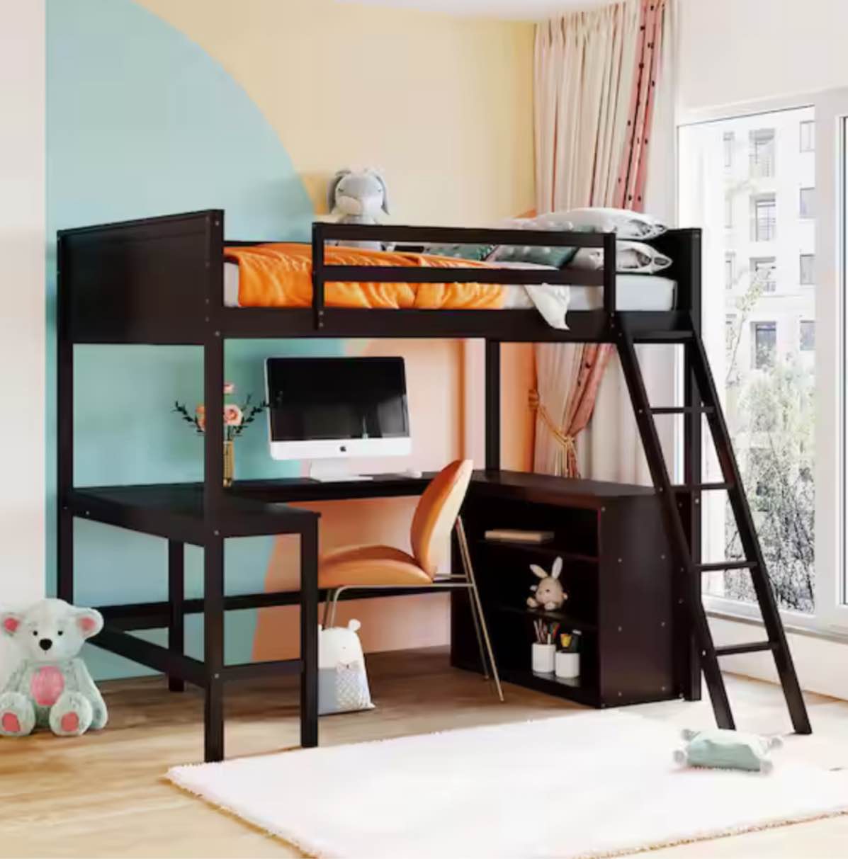 loft bed with desk and shelf espresso(incomplete box 2/2)