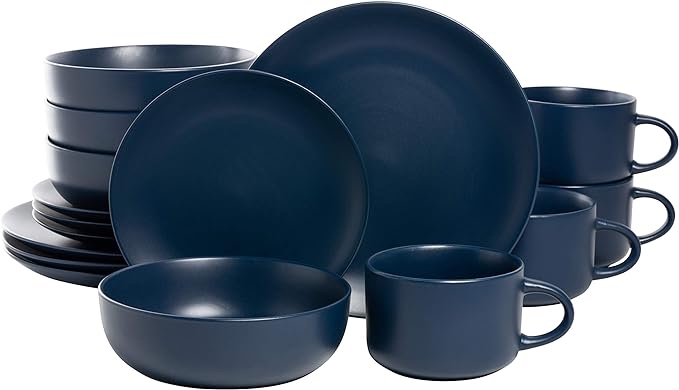 10 Strawberry Street Wazee Matte Coupe Dinnerware Set, 16 pc, Midnight Blue