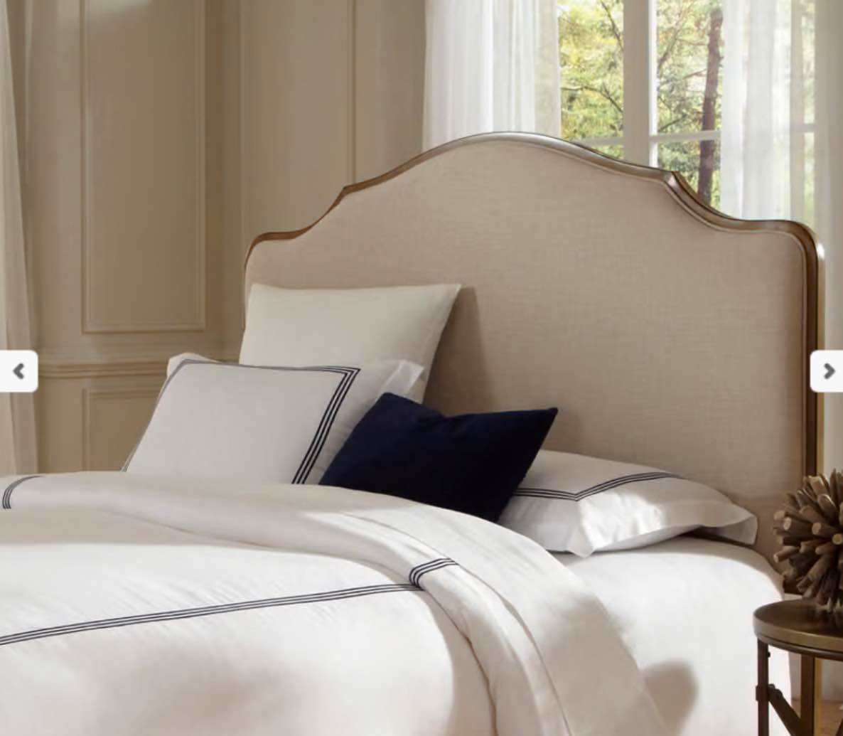 Fashion Bed Group - Calvados Metal Headboard Panel with Sand Colored Upholstery, Natural Oak Finish, Queen(incomplete box 2/2)