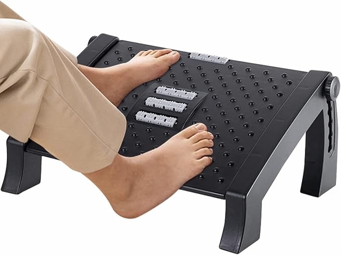 Foot Rest, Adjustable Height Foot Rest for Under Desk at Work, Ergonomic Foot Stool Under Desk for office, Under Desk Footrest with Large Roller Massage, Comfortable Desk Foot Rest for Pressure Relief