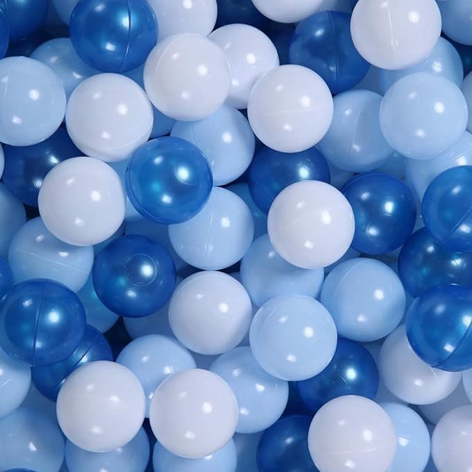 white and blue plastic play pit balls 