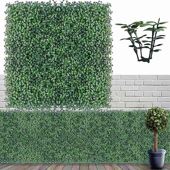 Artificial Boxwood Hedge Wall Panels,20 X 20 in 14P UV-Anti More Dense Greenery Grass Wall Backdrop Panels for Indoor Outdoor Green Wall Decor & Ivy Fence Covering Privacy