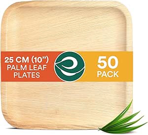 ECO SOUL Compostable 10 Inch Palm Leaf Square Plates (50 Count) Like Bamboo Plates | Biodegradable | Eco-Friendly, Microwave & Oven Safe